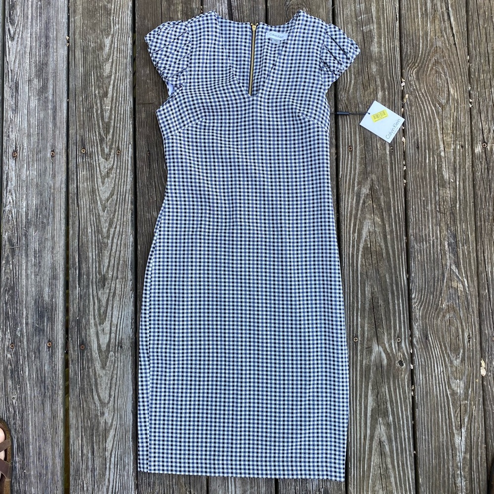 Calvin Klein Plaid Dress with Puff Sleeve